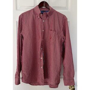 NAUTICA Button Down Shirt Large Classic Fit Red Pin Stripe Long Sleeve Collared